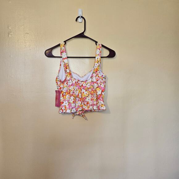 Ninety - Nine Size Extra Small XS Cropped Swim Top Tie Floral Pink Chic Cute NWT - Picture 3 of 9